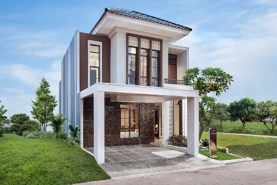 Tampak depan rumah tipe Kayuwangi — Kertabumi Executive Residence